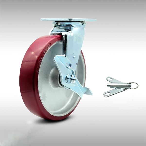8 Inch SS Poly on Aluminum Caster with Roller Bearing and Brake/Swivel Lock SCC